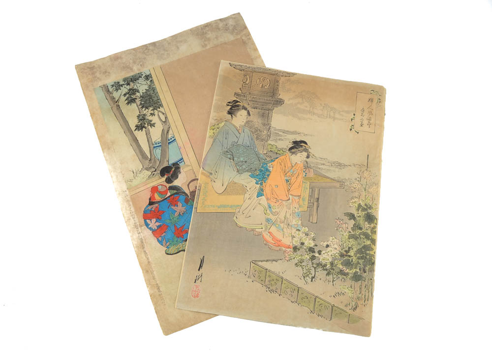 Pair of 19th Century Japanese Woodblock Prints of Women