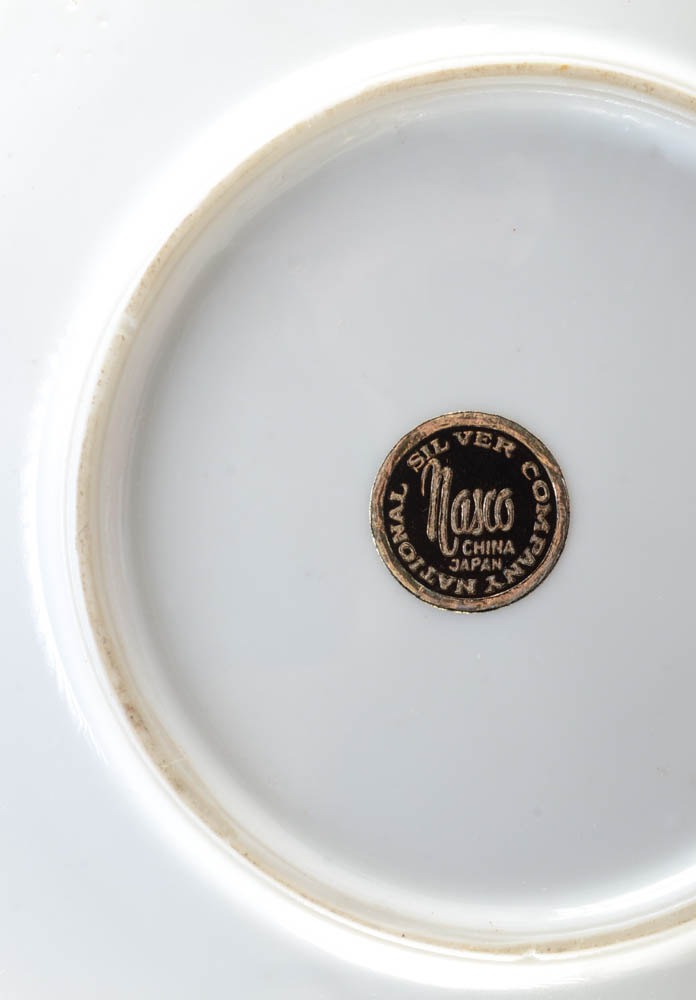 Three Piece Porcelain Cigarette Set and Leaf Dish