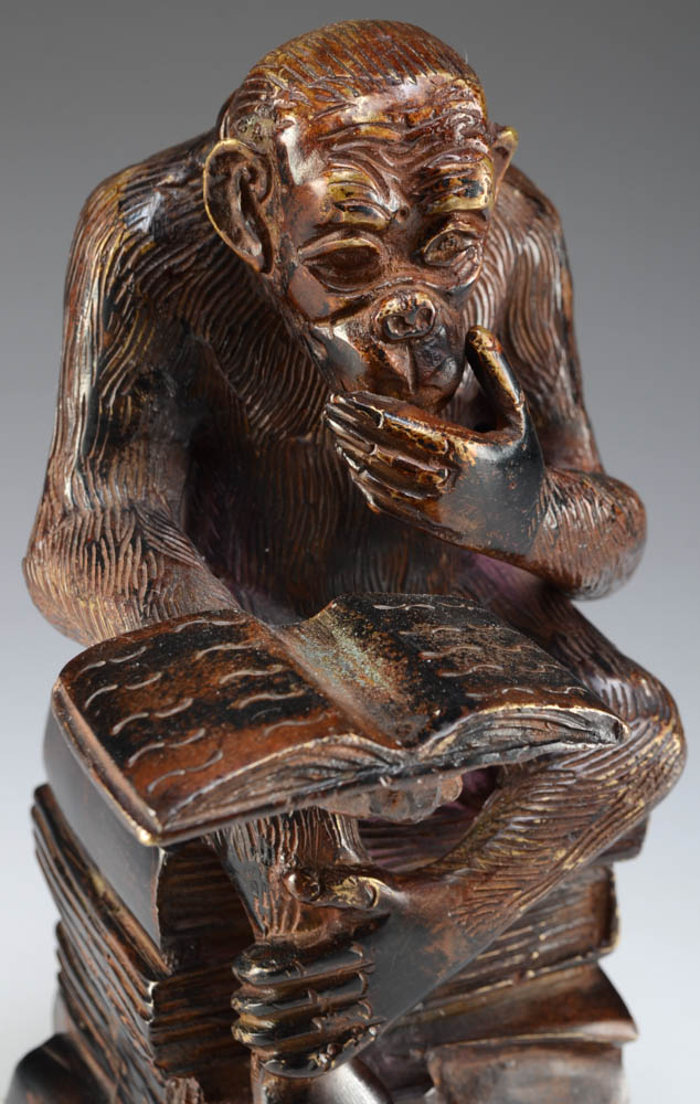 Brass Statuette of Monkey Reading