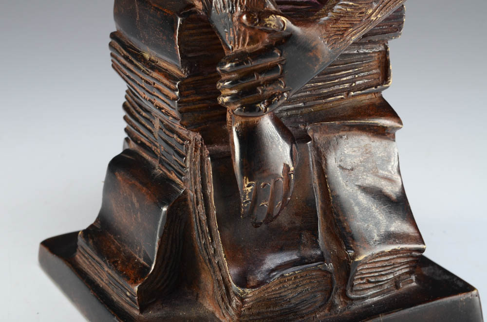 Brass Statuette of Monkey Reading