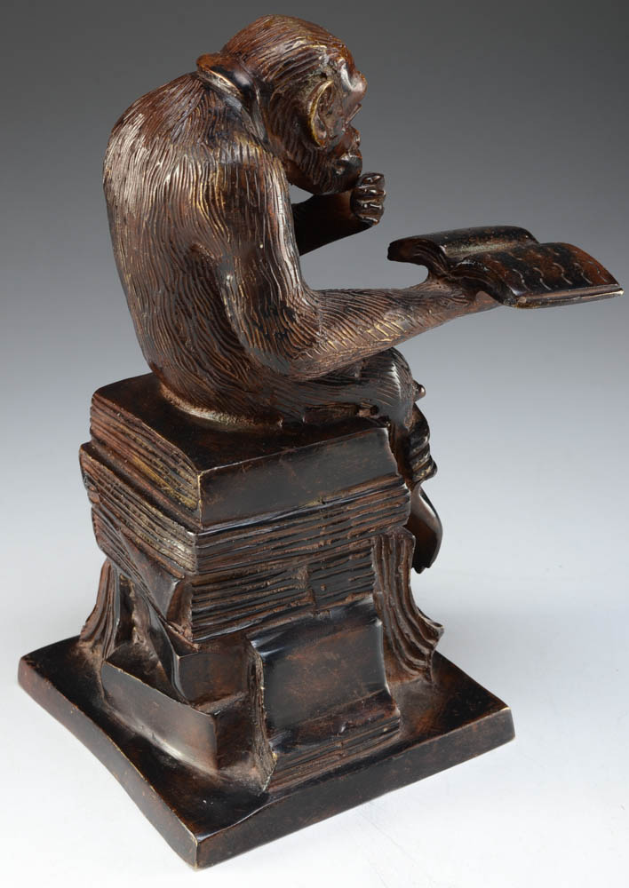 Brass Statuette of Monkey Reading