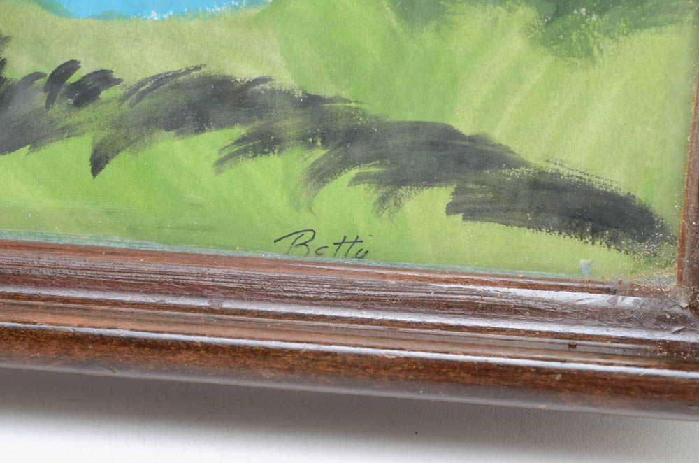 Hand Painted Folk Art Tray and Cast Iron Kettle