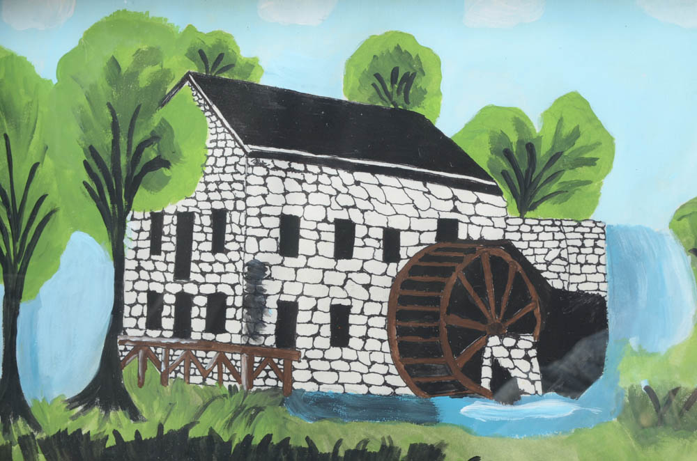 Hand Painted Folk Art Tray and Cast Iron Kettle