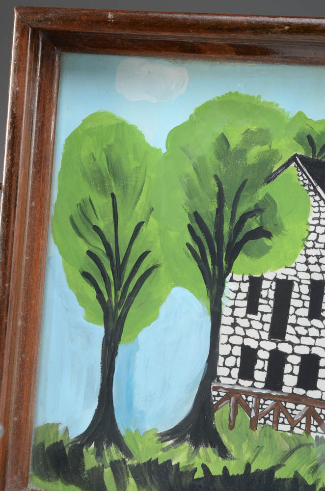 Hand Painted Folk Art Tray and Cast Iron Kettle