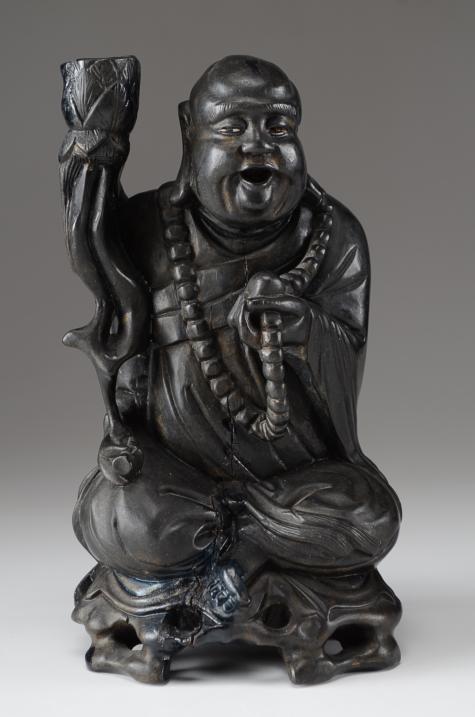 Two Asian Lacquered Wooden Buddha Candle Holders