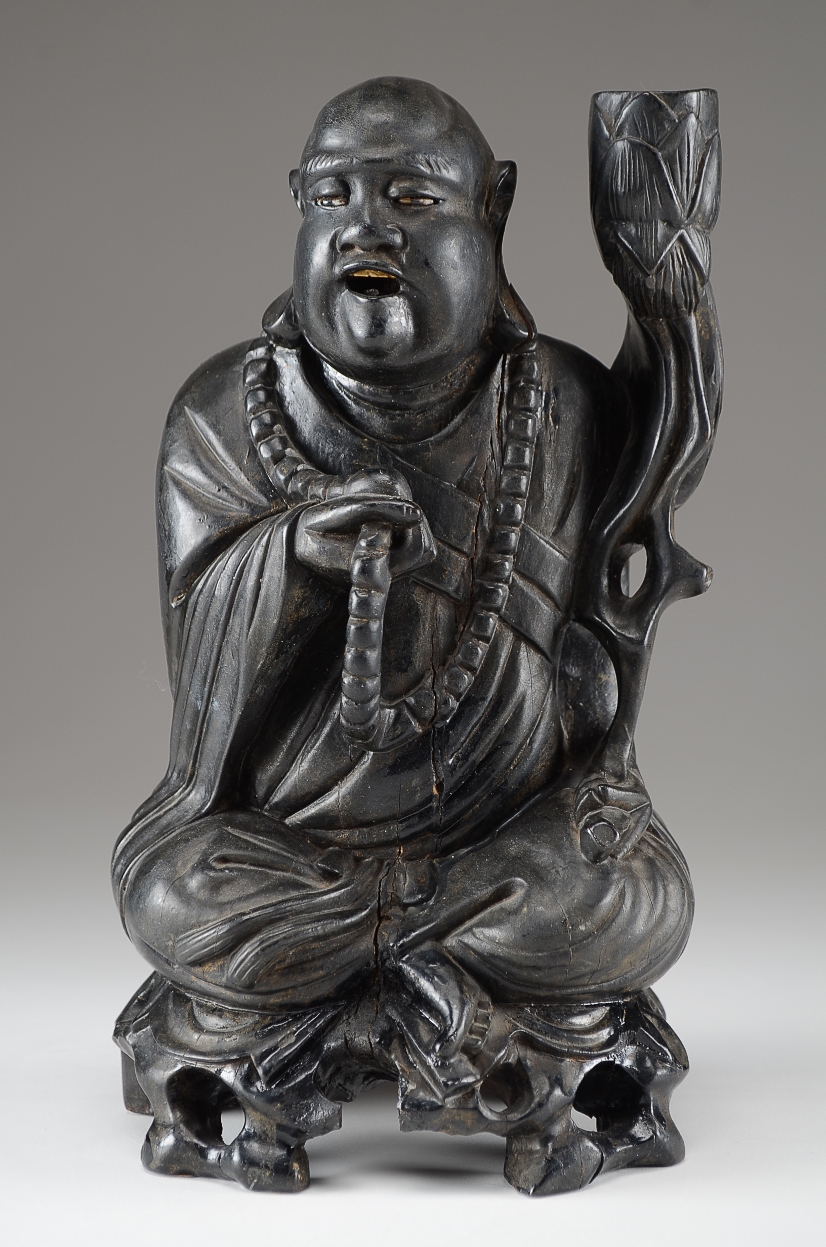 Two Asian Lacquered Wooden Buddha Candle Holders