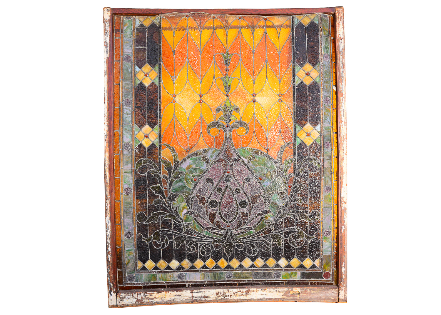 Large 11.2' Antique Art Nouveau Stained Glass Window