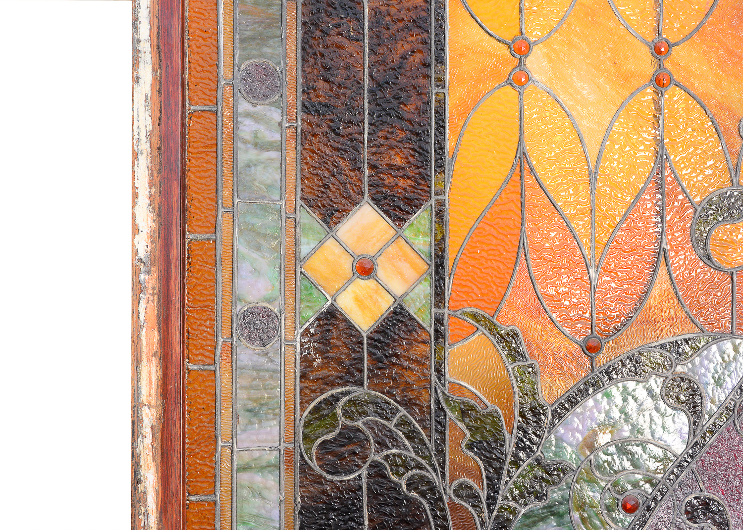 Large 11.2' Antique Art Nouveau Stained Glass Window