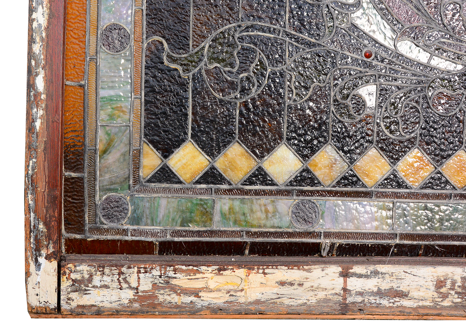 Large 11.2' Antique Art Nouveau Stained Glass Window