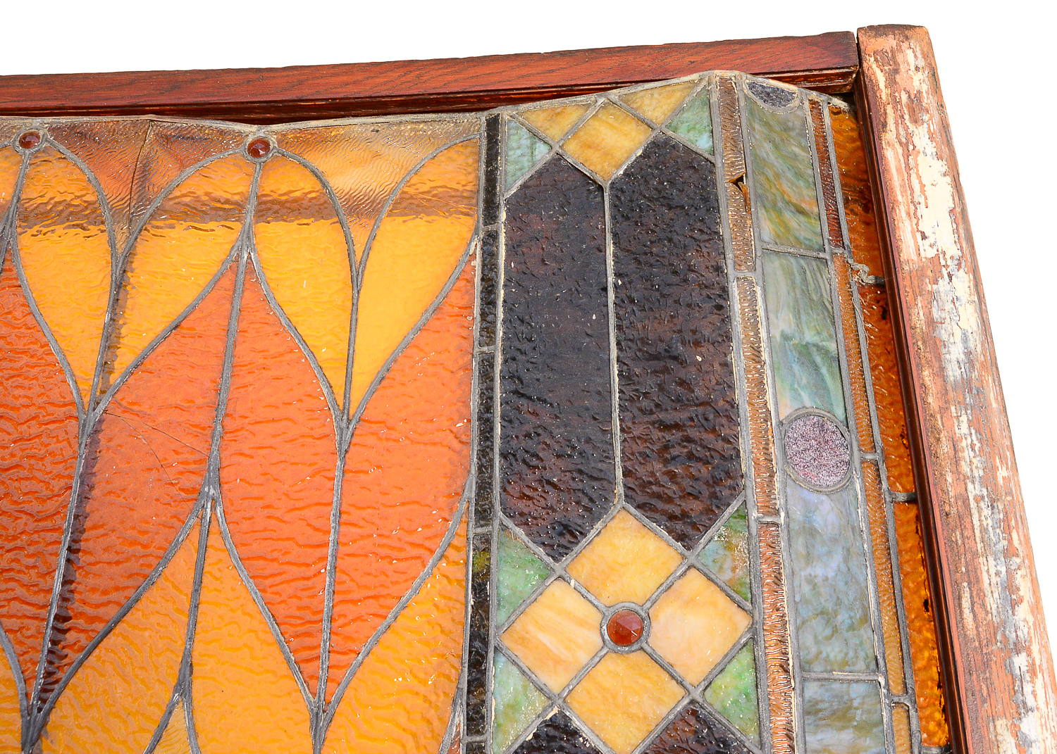 Large 11.2' Antique Art Nouveau Stained Glass Window