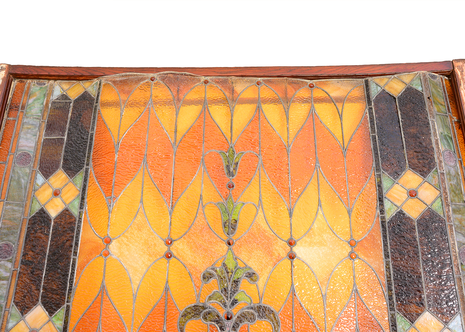 Large 11.2' Antique Art Nouveau Stained Glass Window