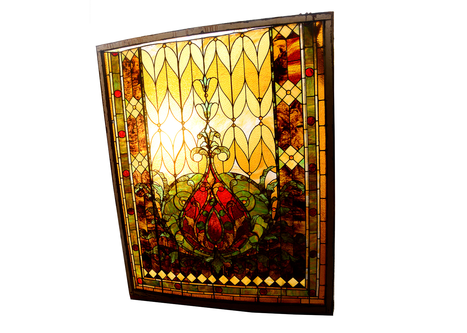 Large 11.2' Antique Art Nouveau Stained Glass Window