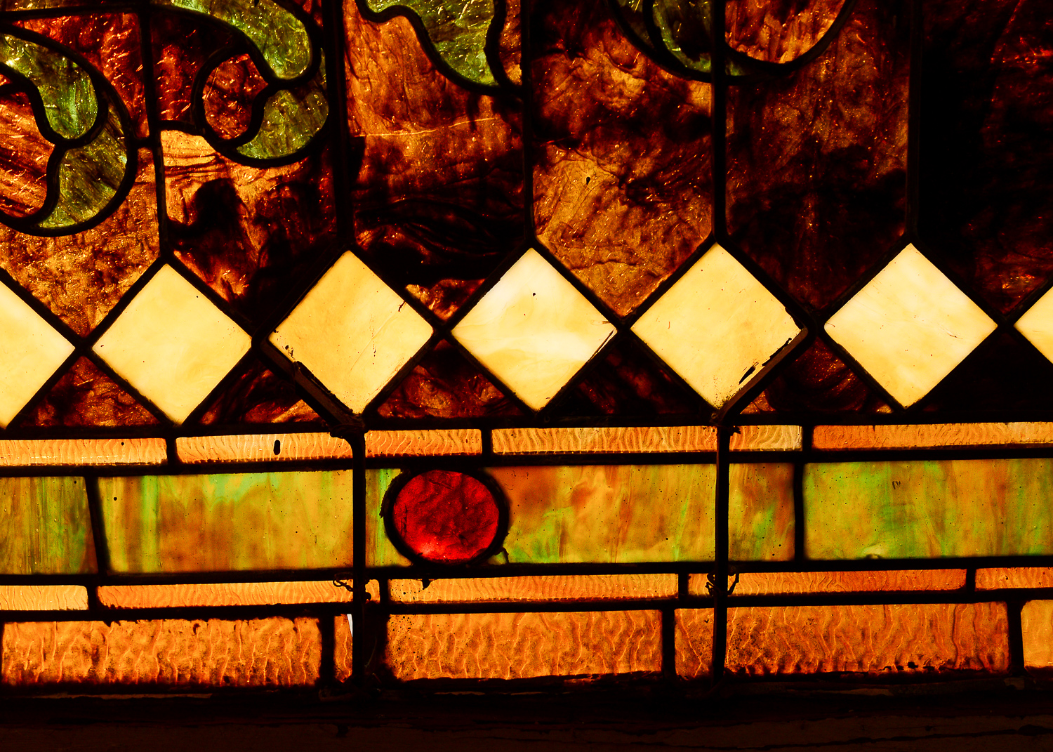 Large 11.2' Antique Art Nouveau Stained Glass Window