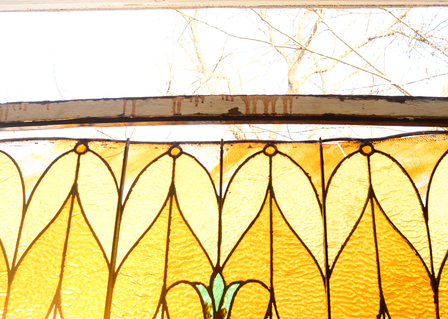 Large 11.2' Antique Art Nouveau Stained Glass Window