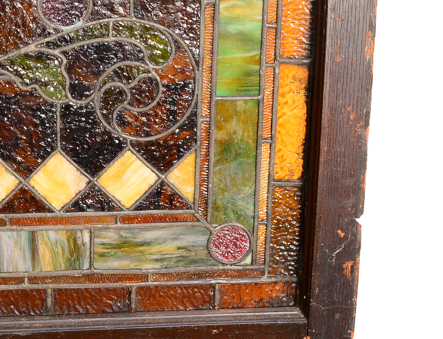 Large 11.2' Antique Art Nouveau Stained Glass Window