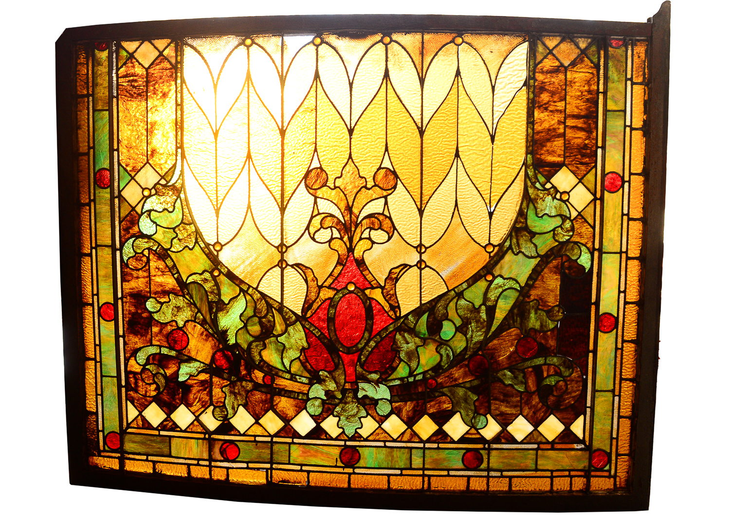 Large 11.2' Antique Art Nouveau Stained Glass Window