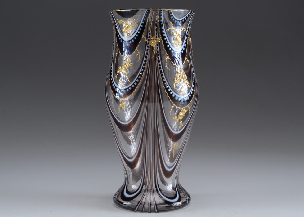 Bohemian Glass Vase with Nailsea Style Pattern