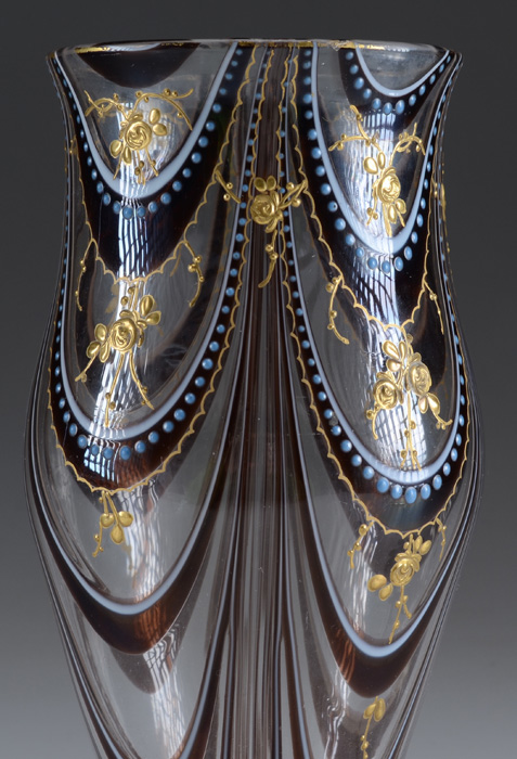 Bohemian Glass Vase with Nailsea Style Pattern