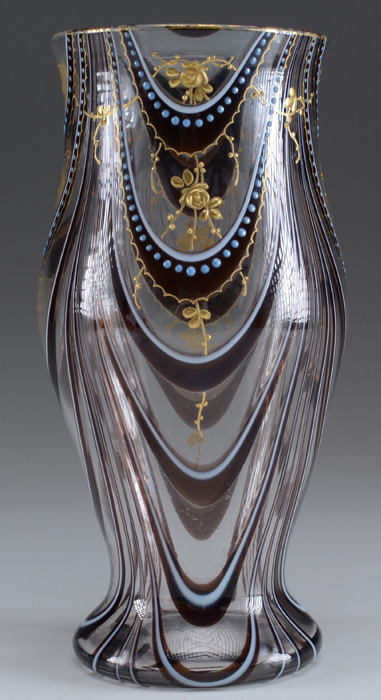 Bohemian Glass Vase with Nailsea Style Pattern