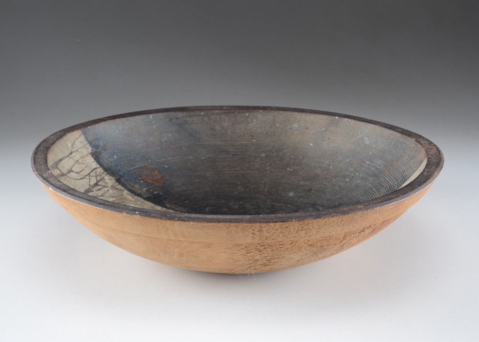 Antique Primitive Turned and Hand Painted Wood Bowl