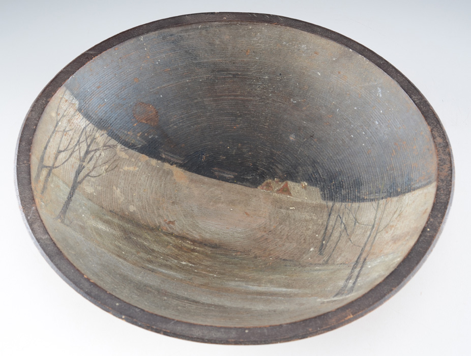 Antique Primitive Turned and Hand Painted Wood Bowl