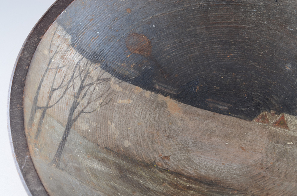 Antique Primitive Turned and Hand Painted Wood Bowl