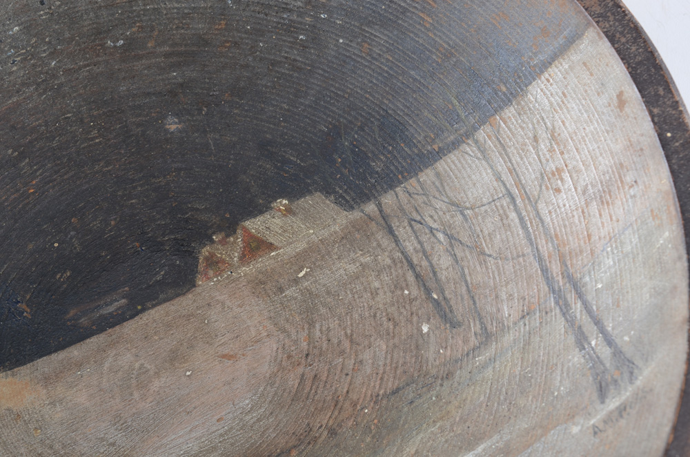 Antique Primitive Turned and Hand Painted Wood Bowl