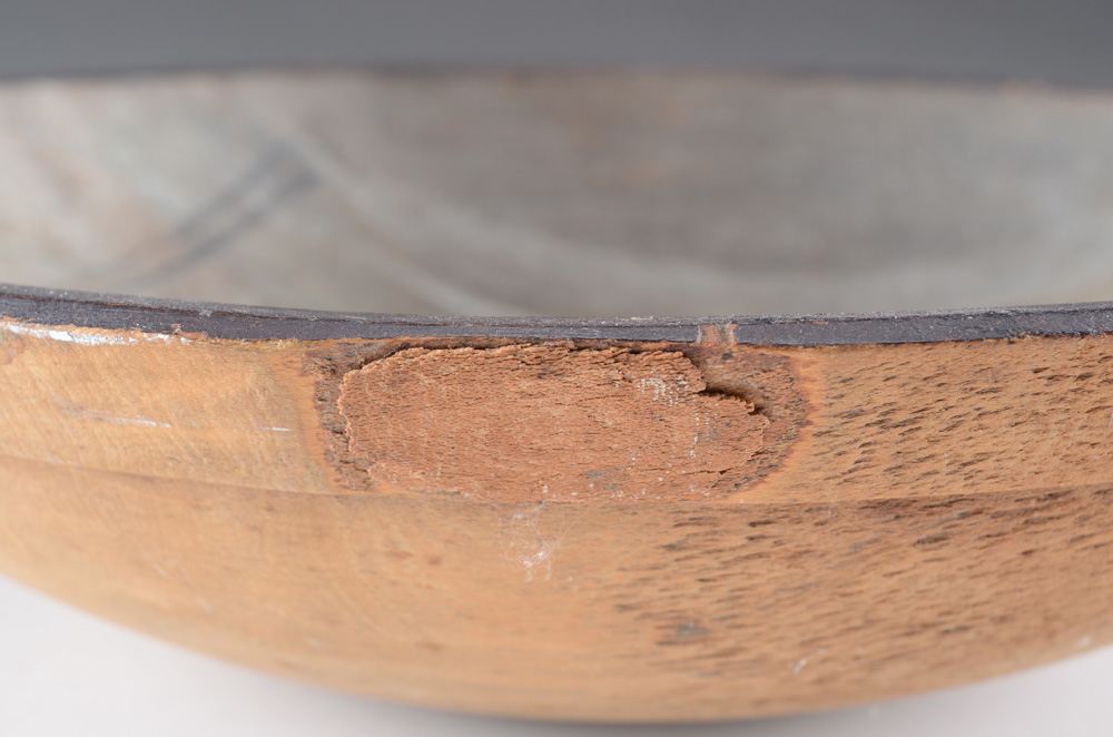 Antique Primitive Turned and Hand Painted Wood Bowl