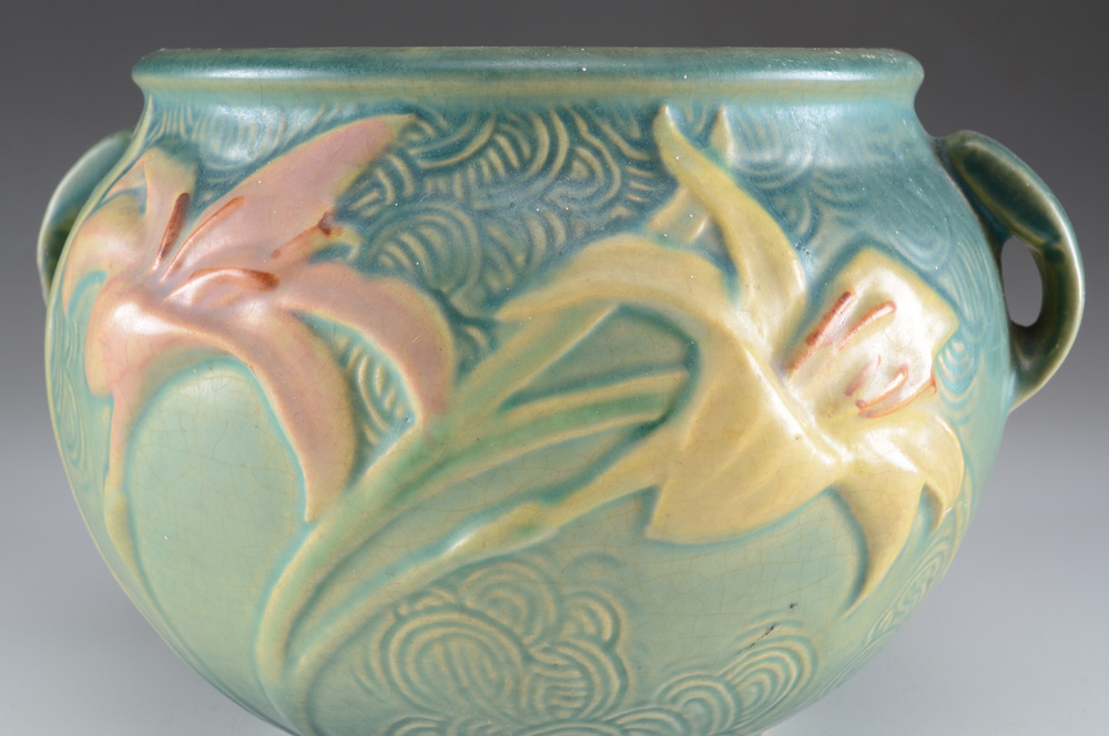 Roseville Art Pottery "Zephyr Lily" Blue Jardiniere