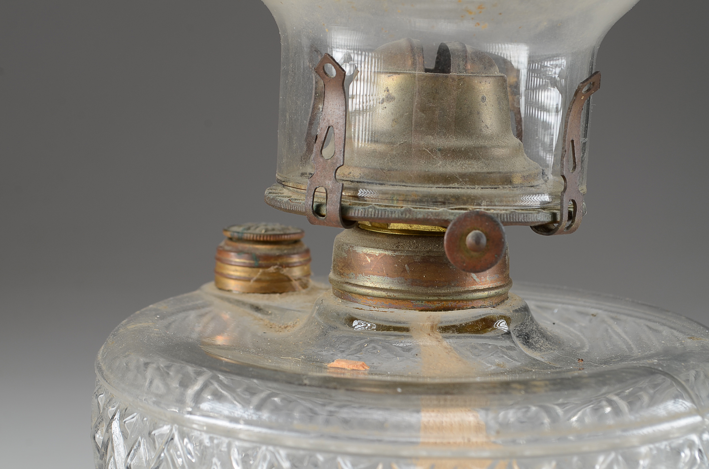 Three Kerosene Pressed Glass Lamps