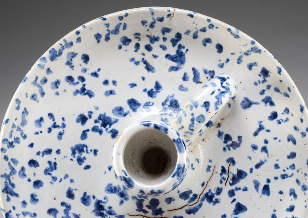 Stoneware Crock and Spatterware Chamberstick