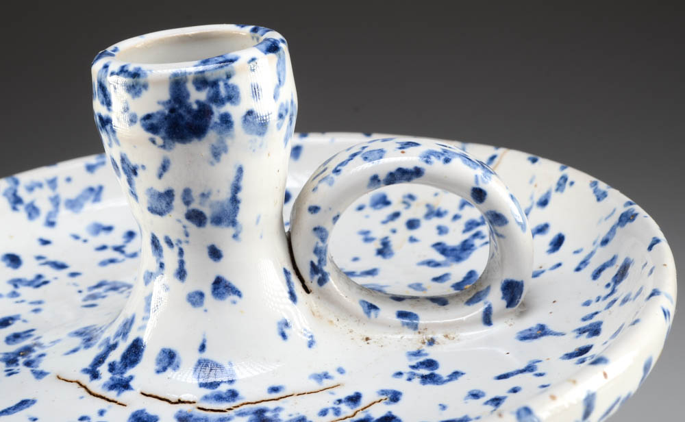 Stoneware Crock and Spatterware Chamberstick