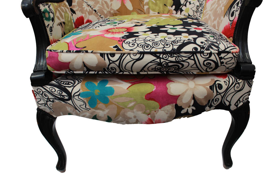 Pair of Upholstered Wingback Chairs and Ottoman