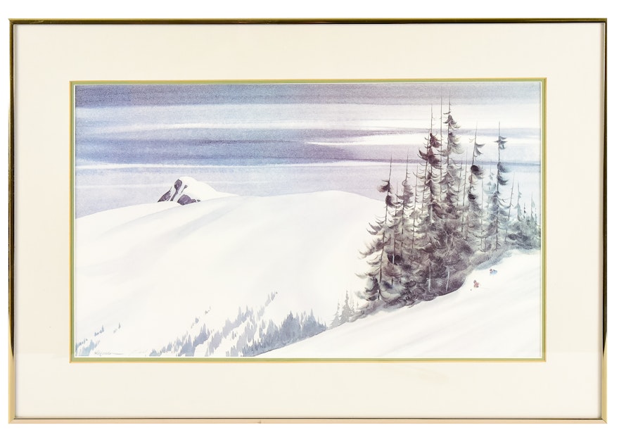 Skiing Lithograph by Bill Alexander