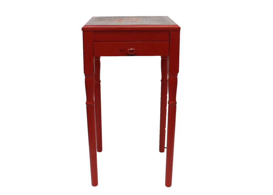 Red Floral Side Table with Tray