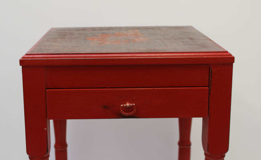 Red Floral Side Table with Tray