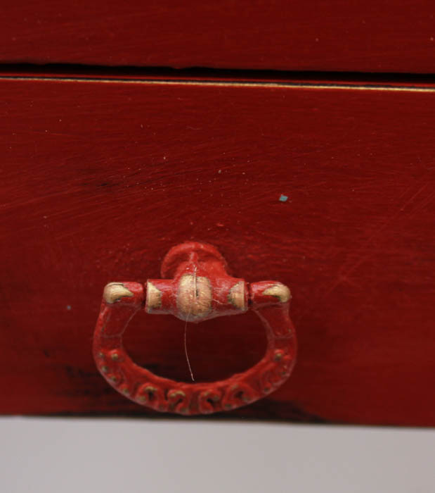 Red Floral Side Table with Tray