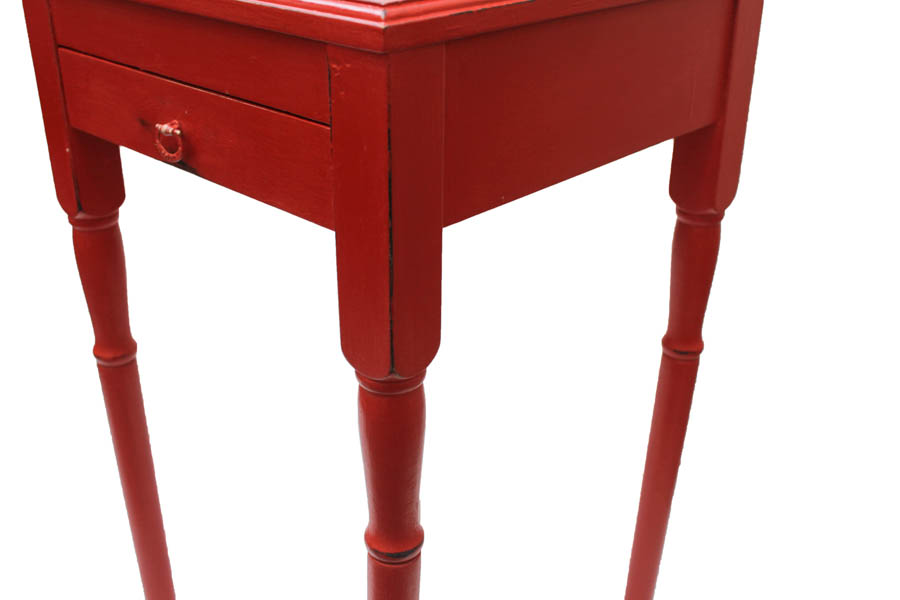 Red Floral Side Table with Tray
