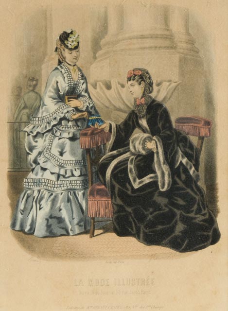 1880s Hand Colored French Fashions Framed Lithographs