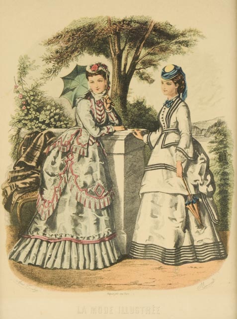 1880s Hand Colored French Fashions Framed Lithographs