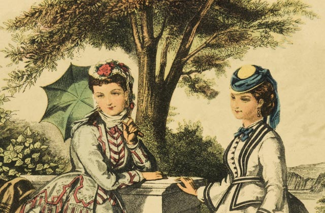 1880s Hand Colored French Fashions Framed Lithographs