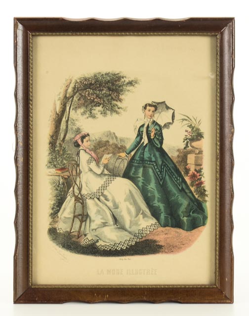 1880s Hand Colored French Fashions Framed Lithographs