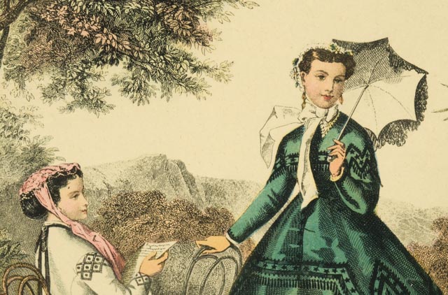 1880s Hand Colored French Fashions Framed Lithographs