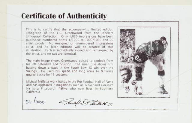 Pittsburgh Steelers Artist Signed Illustrations