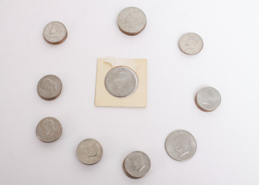 Eisenhower Dollar and Kennedy Half Dollar Coins
