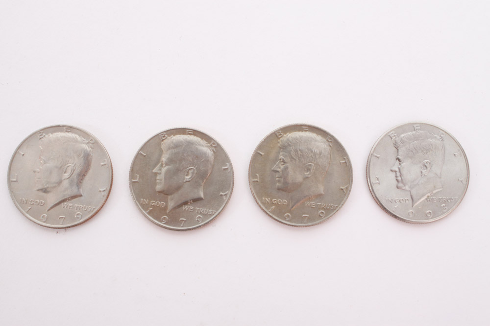 Eisenhower Dollar and Kennedy Half Dollar Coins