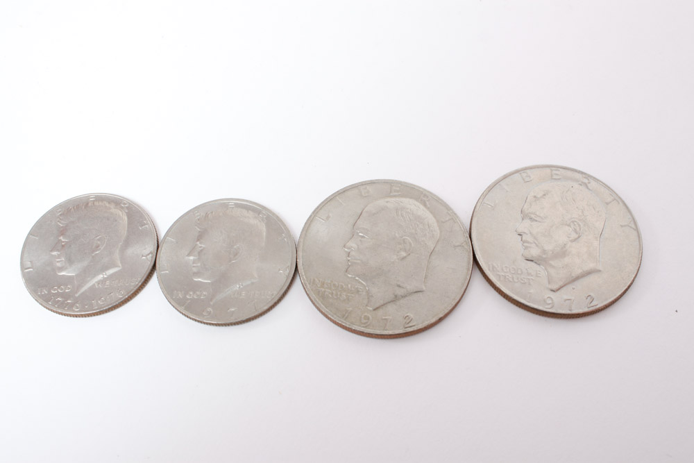 Eisenhower Dollar and Kennedy Half Dollar Coins