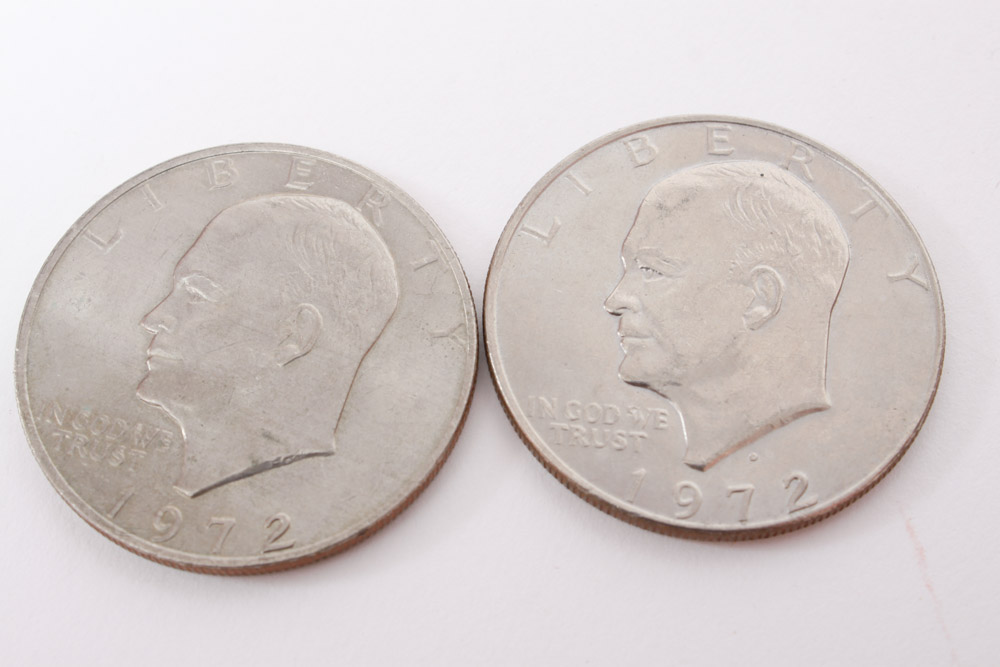 Eisenhower Dollar and Kennedy Half Dollar Coins