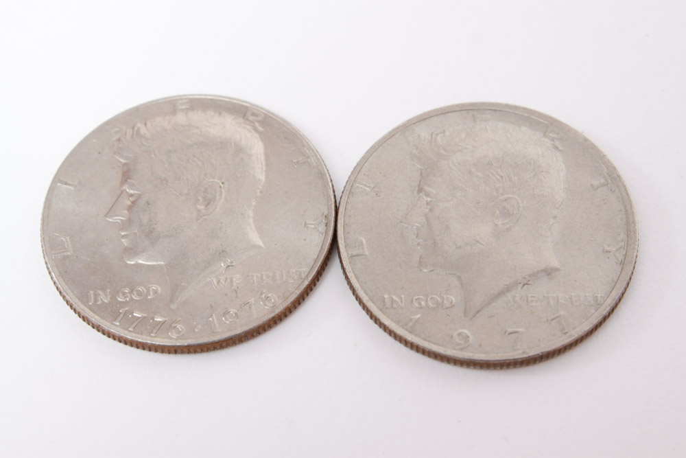 Eisenhower Dollar and Kennedy Half Dollar Coins