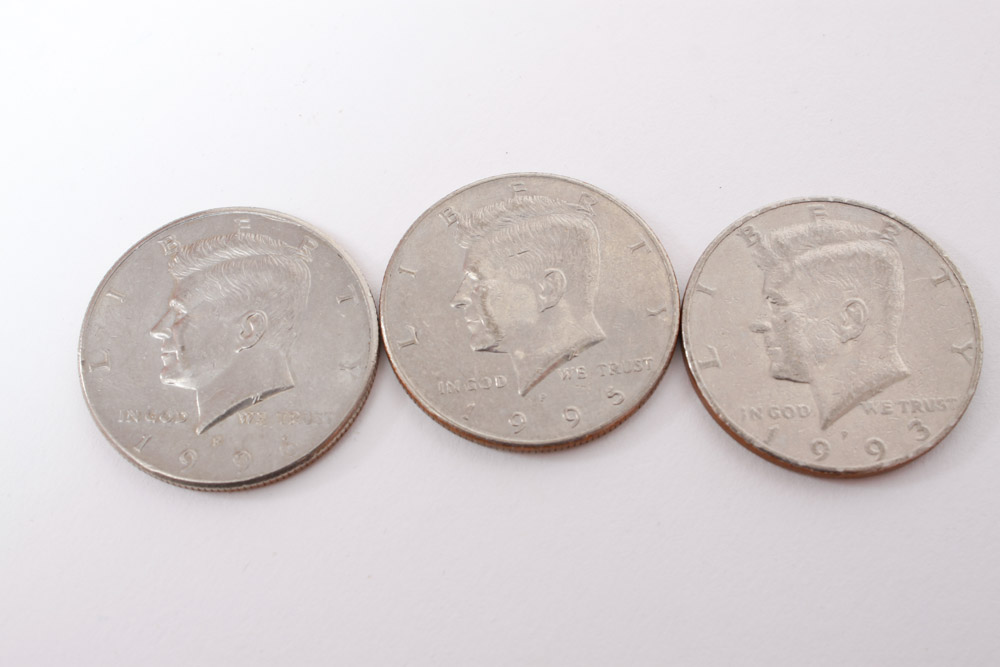 Eisenhower Dollar and Kennedy Half Dollar Coins